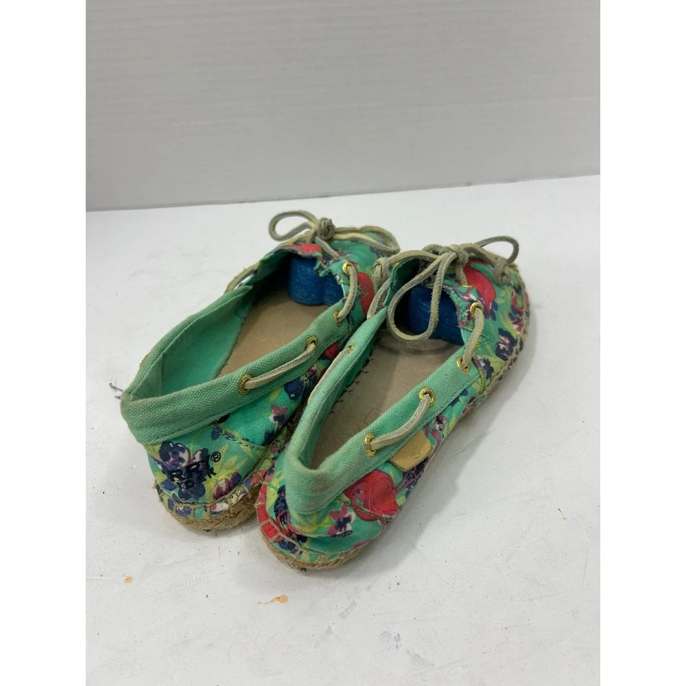 Sperry Flamingo Floral Espadrille Boat Shoes 6M Mint Green Tropical Boho Coastal